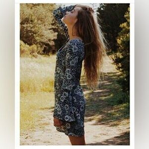 YIREH Long Bell Sleeve Floral Tie-Dye Print Mini Dress